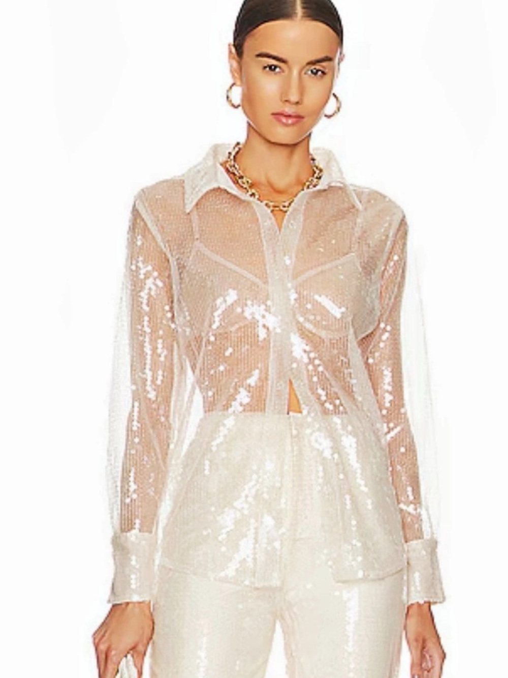More to Come Wyatt Button Down Top in Nude Sz Medium